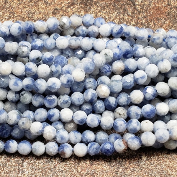 2mm or 3mm Sodalite Faceted Round Beads, 15 inch Lot 2B