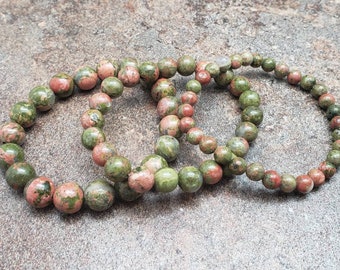 EvaDane Natural Unakite Gemstone Tibetan Bead Alphabet Letter Y Charm Stretch Bracelet 