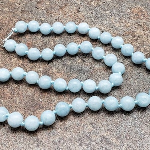 Aquamarine Hand Knotted Necklace with Lobster Claw Clasp