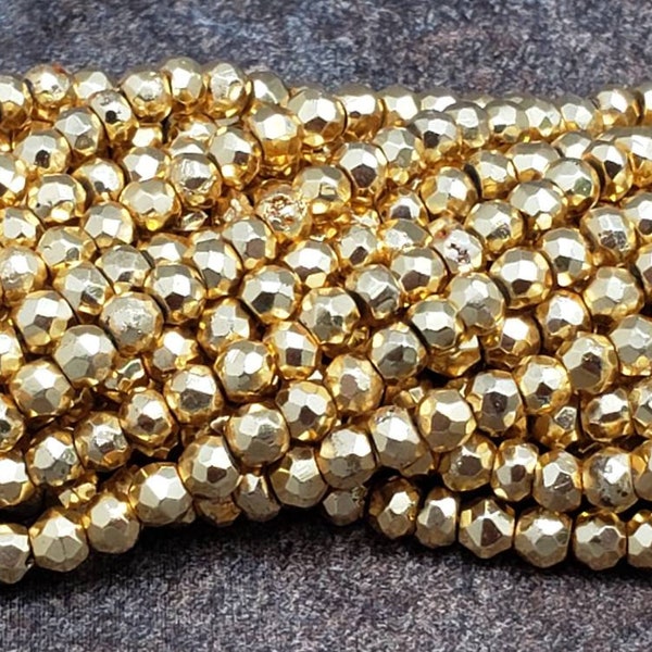 4mm Gold Pyrite Faceted Rondelles, 13 inch