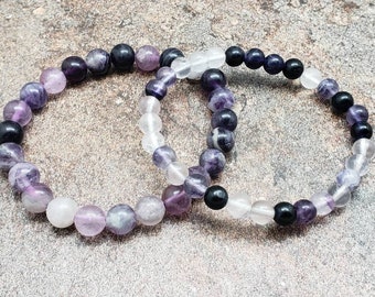 Purple Fluorite Gemstone Bracelet, 7 inch