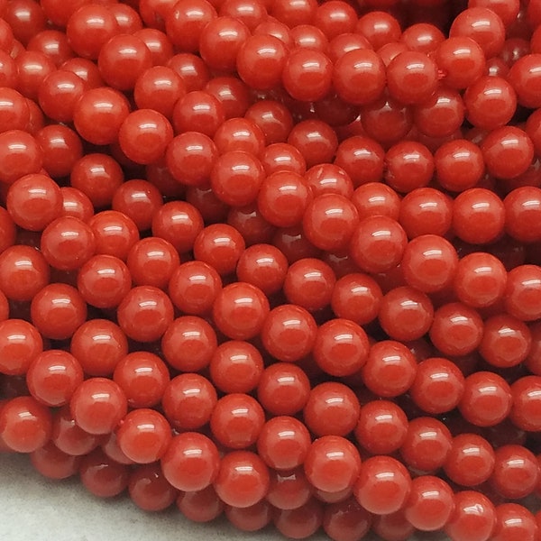 4mm Red Coral Polished Round Beads, 16 inch