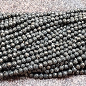 2.5mm Pyrite Faceted Round Beads, 15 inch