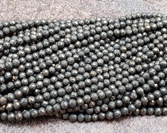 2.5mm Pyrite Faceted Round Beads, 15 inch