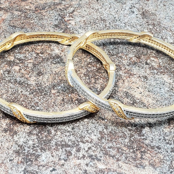 Pair of Bangles, Gold Finish Kada with Crystals, Size 2-4 or 2-6