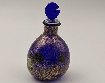 Murano hand blown perfume bottle with gold dust and millefiori. DoMaghi label