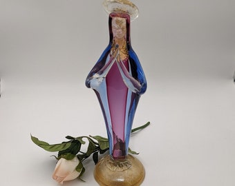 Murano glass sommerso Madonna with 24K gold, 10.75" tall. Hand blown.