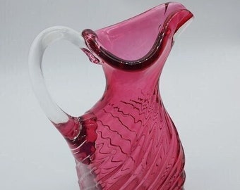 Vintage Angelo Rossi cranberry glass jug/pitcher 6.5" tall Chalet