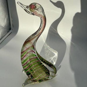 Large, vintage, Murano art glass duck figurine, hand blown: most likely at Ferro & Lazzarini. 12.5"