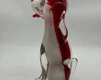 Murano hand-blown, art glass dog figurine with label. Possibly Seguso or Ferro & Lazzarini. 8.75"