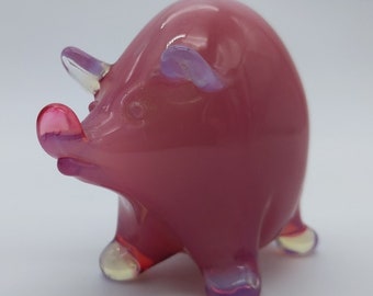 Seguso opalescent Murano glass piglet figurine, handmade, Venetian glass, Italy, pristine!