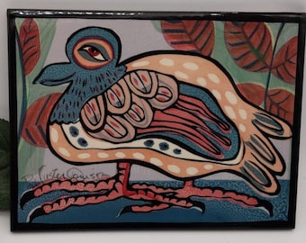 Vintage, handmade, glazed ceramic tile art by Pat Custer Dennison, signed and ready for hanging. 8&quot;x6&quot;