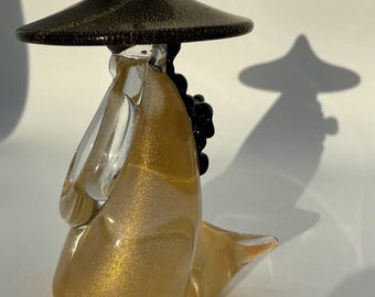 Vintage Murano Art Glass Kneeling Asian Woman With 24K Gold