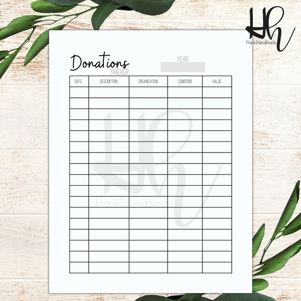 Printable Donation Trackers for Home, Crafters, and small business, 1  tracker included, donations tracker , 7.25x9