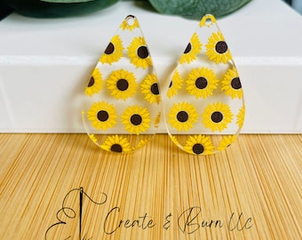 Sonnenblumen-Druck Acryl Ohrring Rohlinge - 4 Stück DIY Anhänger