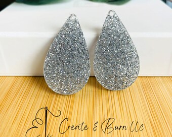 Silber Glitter Solid Acryl Ohrring Rohlinge - 4 Stück DIY Anhänger