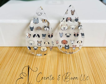 Hunde Druck Acryl Ohrring Rohlinge - 4 Stück DIY Anhänger