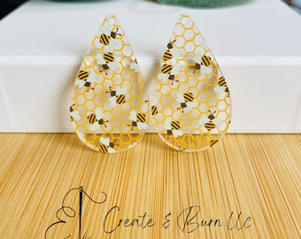 Bees & Hive Print Acryl Ohrring Rohlinge - 4 Stück DIY Anhänger