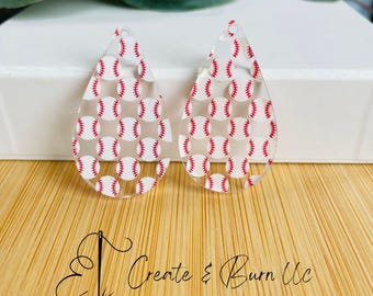 Baseball Druck Acryl Ohrring Rohlinge - 4 Stück DIY Anhänger