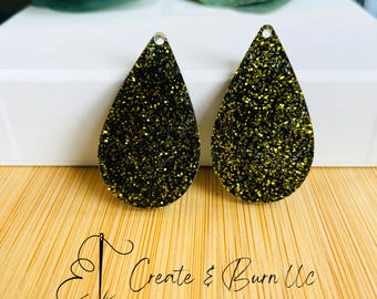 Schwarz mit Gold Glitter Solid Acryl Ohrring Rohlinge - 4 Stück DIY Anhänger