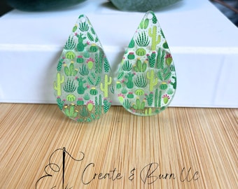 Kaktus Print Acryl Ohrring Rohlinge - 4 Stück DIY Anhänger