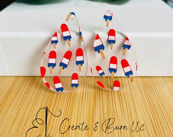 Rot, Weiß, & Blau Ice Pop Print Acryl Ohrring Rohlinge - 4 Stück DIY Anhänger