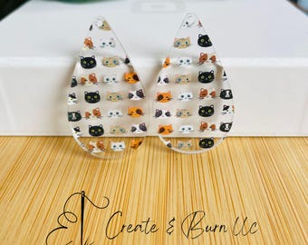 Cat Face Print Acryl Ohrring Rohlinge - 4 Stück DIY Anhänger