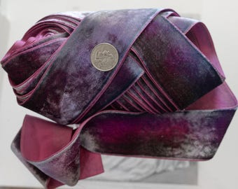 MIDNIGHT MAGIC 2" wide, 10.95/yd if buying 3-yds. Natural fiber vintage ombre velvet taffeta-backed ribbon