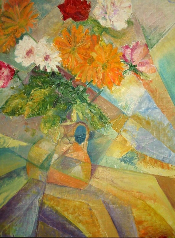 Le Bouquet De Fleurs Original Still Life In Oil Abstract Composition One Of A Kind