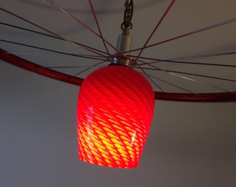 Red Drop Chandelier (Bicycle Wheel Upcycled into a Hanging Chandelier)