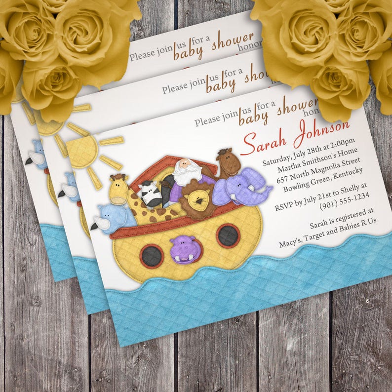 Single or Twins Noah/'s Ark Baby Shower Invitation