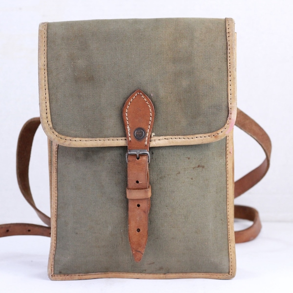 Vintage Military Canvas Bag, Green Field Bag, Cross Body Shoulder Canvas Bag, Students Bag, Sergeant's Maps Bag