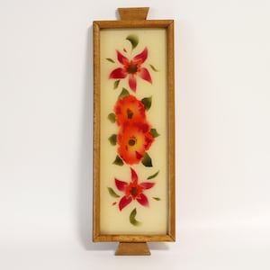 Dienblad van hout en glas uit het midden van de eeuw: florale volkskunst