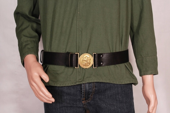 Military Leather Belt Vintage Men's Belt Black Wid