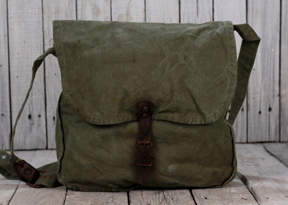 Vintage Canvas Military Bag Army Green Bag Hiking Bag… - Gem