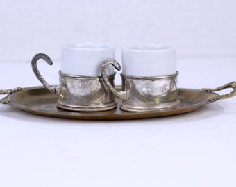 Vintage Brass Coffee Serving Tray: 50s Cocktail Table Decor