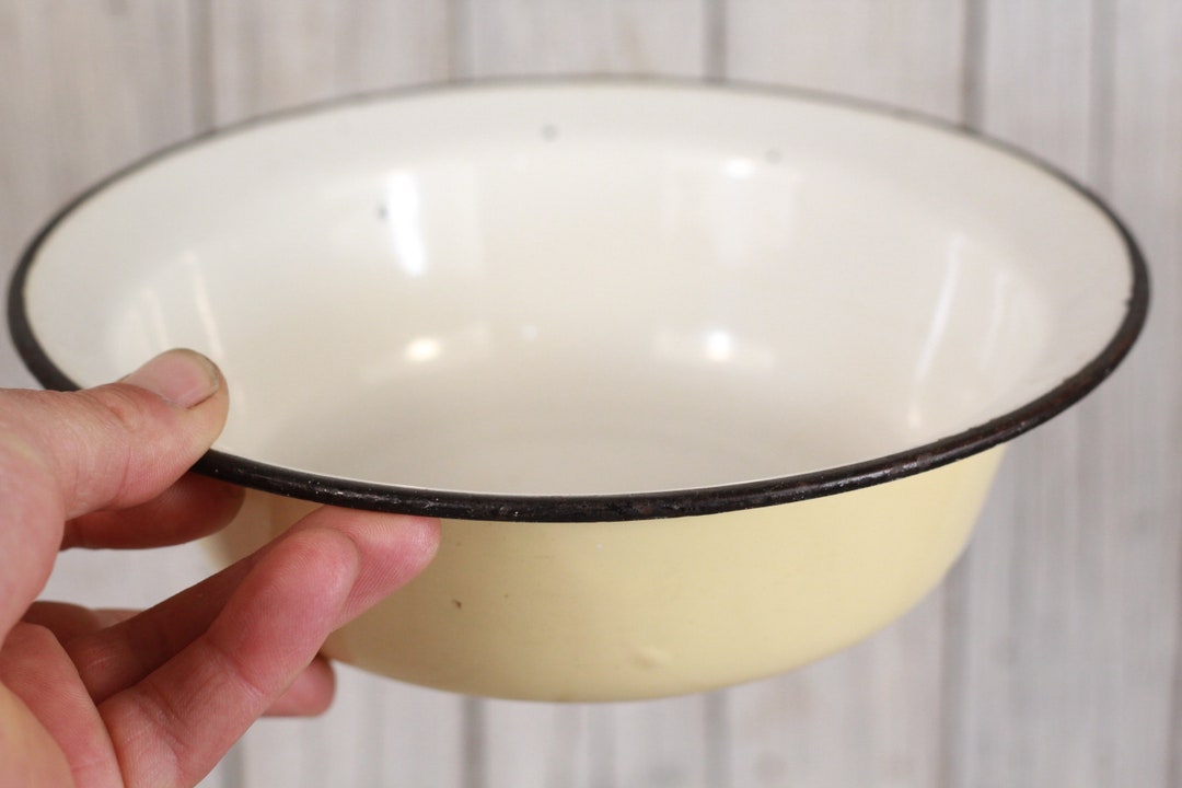 Vintage Enamel Basin, Antique Country Enamelware, White Basin, Wash