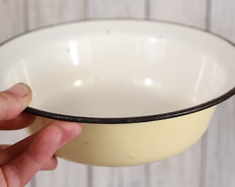 Vintage White Enamel Basin: Antique Country Enamelware Bowl
