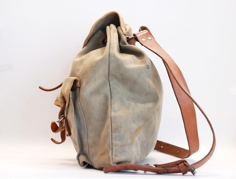 Vintage Green Canvas Backpack, 70s Army Rucksack, Carry All Haversack ...