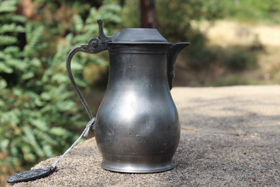 Vintage Metal Jug Wilt Lid Jug With Handle Lidded Pitcher Lidded Metal Jug  French Pewter With Lid Pewter Carafe 