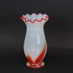 Vintage rood/witte glazen vaas in Murano-stijl