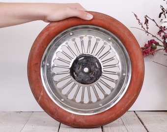 1950s wheel rubber, Caster with rubber wheel, Vintage caster wheel, Trolley bar caster, Stroller wheel, Buggy wheel, Metal spokes wheel