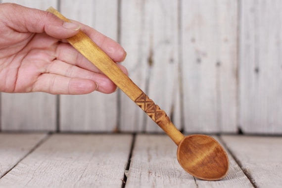 Vintage Hand Carved Wooden Ladle Soup Spoon Simple Wood Scoop