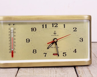 Vintage Chinese Mechanical Alarm Clock, Desk Clock & Thermometer, Wind Up, Working