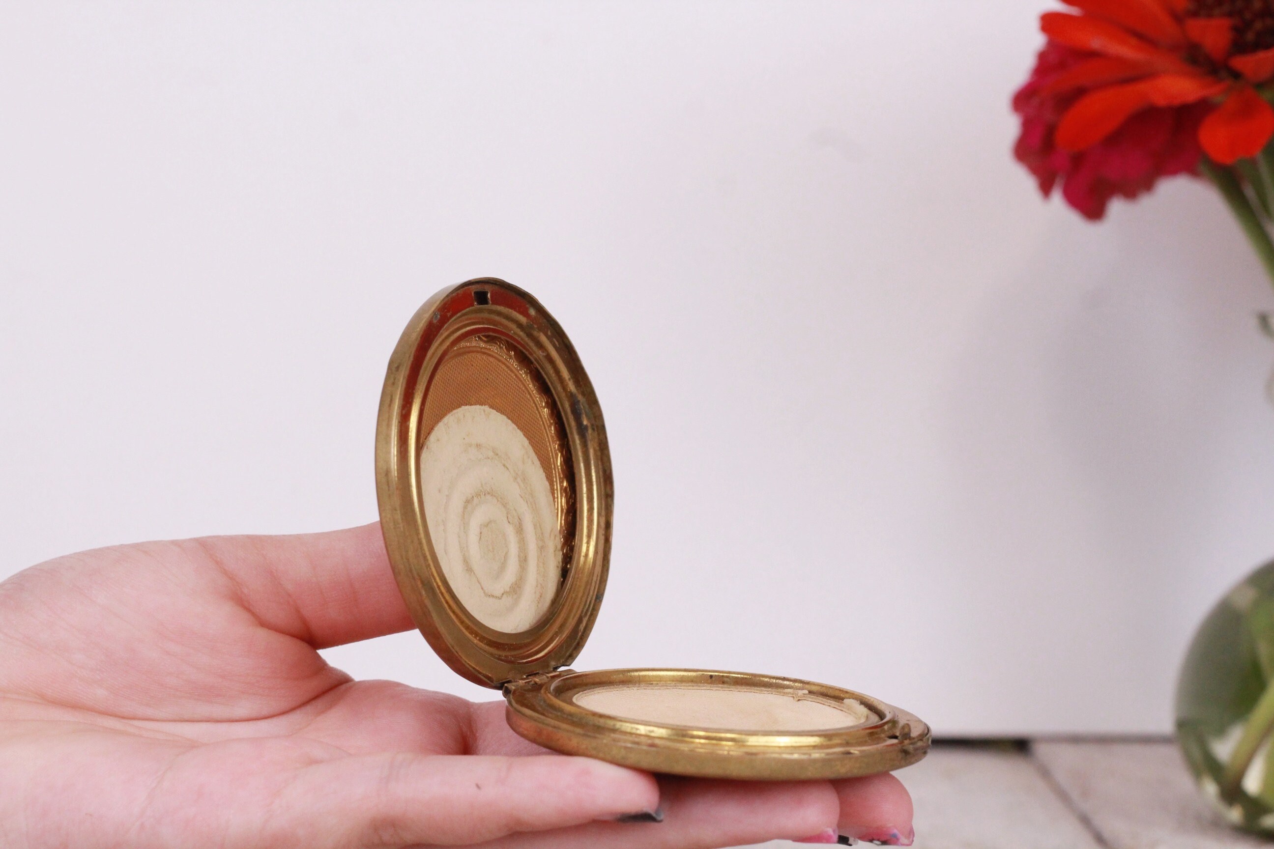 Antique Brass Powder Box with Lid Etsy
