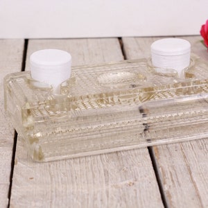 Vintage Glass Inkwell with Two Plastic Containers Pen Holder Writing Calligraphy Tool