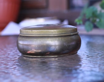Vintage Brass Floral Trinket Box: Handmade Round Jewelry Box