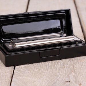 Vintage Small Harmonica with Box, Musical Mouth Instrument, Made in DDR, Blues
