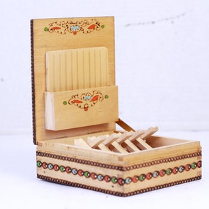 Vintage Wooden Cigarette Box with Lid, Case, Holder