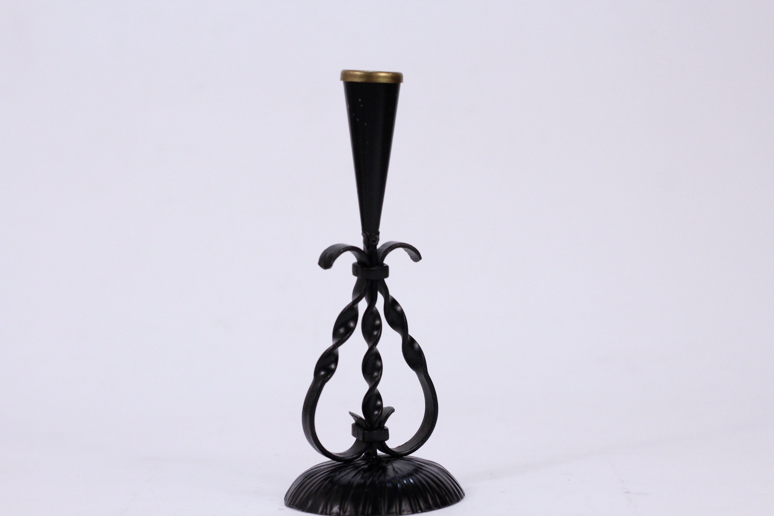 Vintage Metal Candle Holder Finger Loop Wrought Iron Decorative Candlestick  